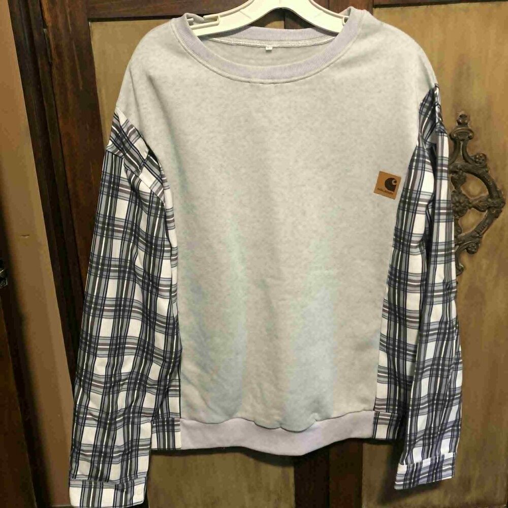 Maleney Sweatshirt with Black & Gray Plaid  Sleeves Men or Women's SZ Large New